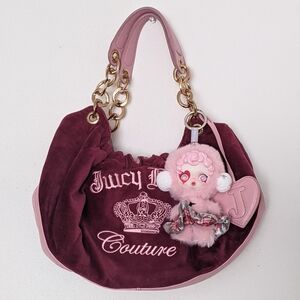 Juicy Couture Suede Chain Shoulder Bag Pink Gold Hardware Vintage Y2K